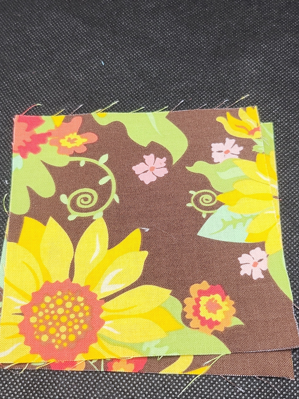 Floral Sunflower Cotton Fabric Square in Yellow and Brown